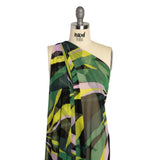 Stretch Polyester Mesh - Green, Pale Pink and Yellow Leaves - Designer Deadstock