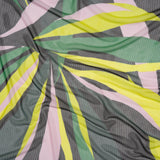 Stretch Polyester Mesh - Green, Pale Pink and Yellow Leaves - Designer Deadstock