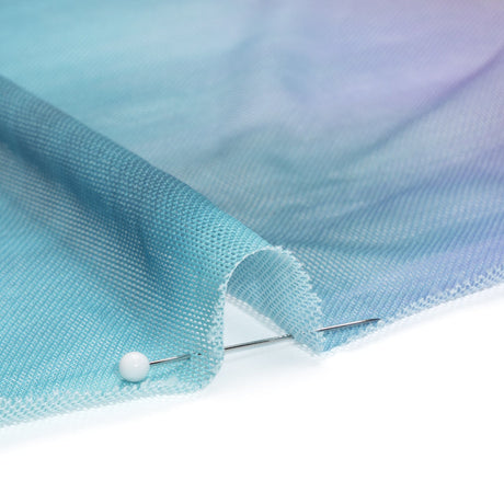 Stretch Polyester Mesh - Aqua Blue, Brown and Green Gradient Stripes - Designer Deadstock