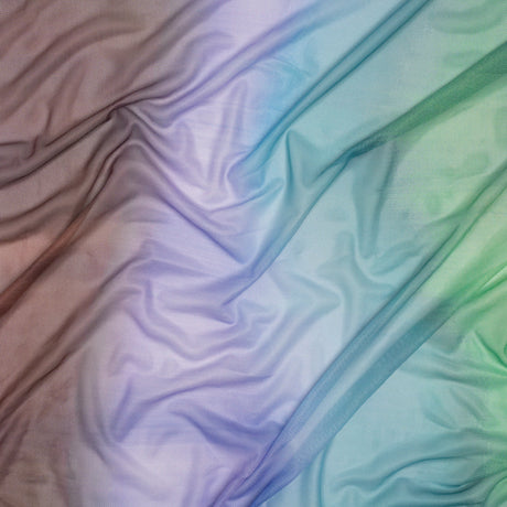 Stretch Polyester Mesh - Aqua Blue, Brown and Green Gradient Stripes - Designer Deadstock