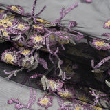 Embroidered Lace on Black Tulle - Lilac, Butter Yellow and White Floral - Designer Deadstock