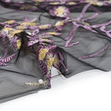 Embroidered Lace on Black Tulle - Lilac, Butter Yellow and White Floral - Designer Deadstock