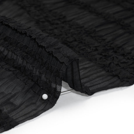 Ruched and Ruffled Sheer Polyester Woven - Black - Designer Deadstock