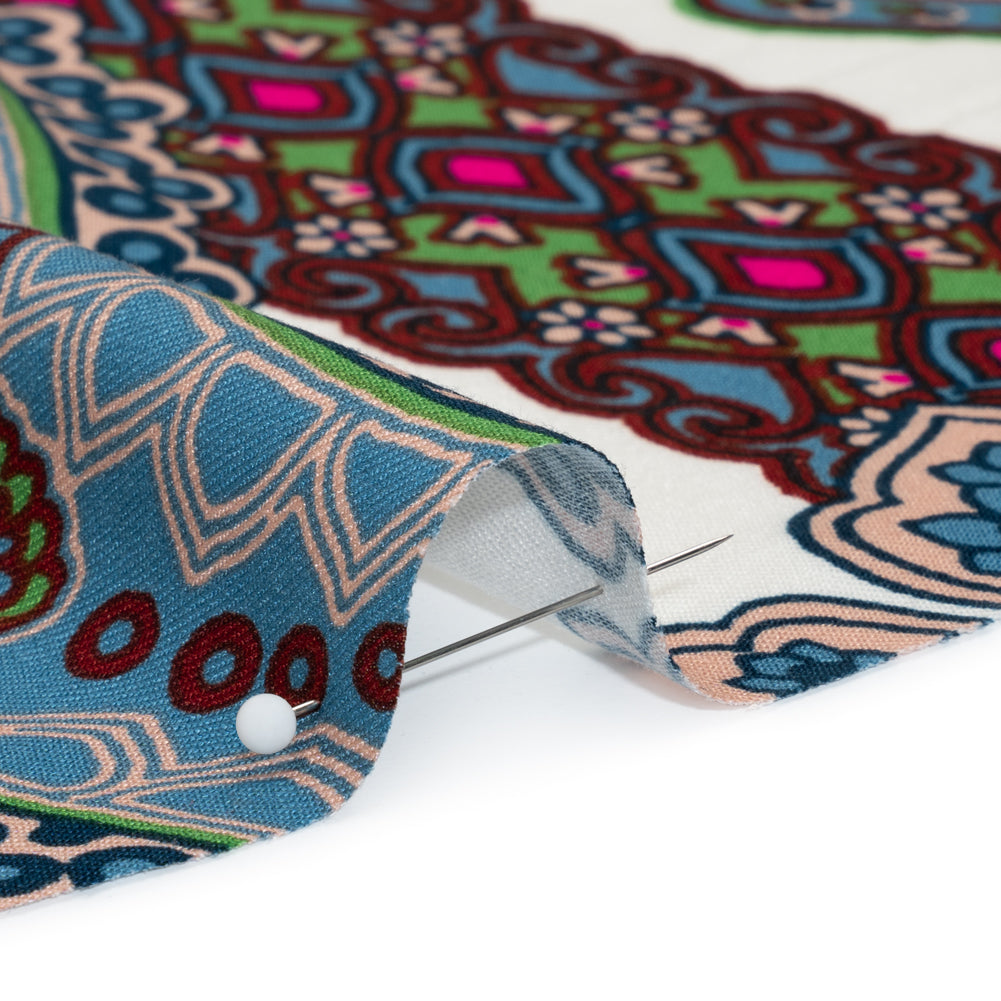 Rayon Twill - Blue, Red and Peachy Beige Paisley - Designer Deadstock