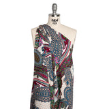 Rayon Twill - Blue, Red and Peachy Beige Paisley - Designer Deadstock