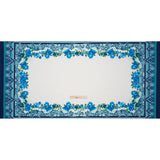 Stretch Polyester Crepe Double Knit Panel - Blue, Green and ivory Floral Border - Designer Deadstock