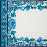 Stretch Polyester Crepe Double Knit Panel - Blue, Green and ivory Floral Border - Designer Deadstock