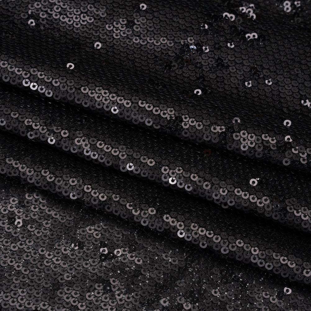 Baby Sequins Mesh - Gunmetal on Black - Designer Deadstock