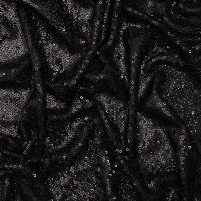 Baby Sequins Mesh - Gunmetal on Black - Designer Deadstock