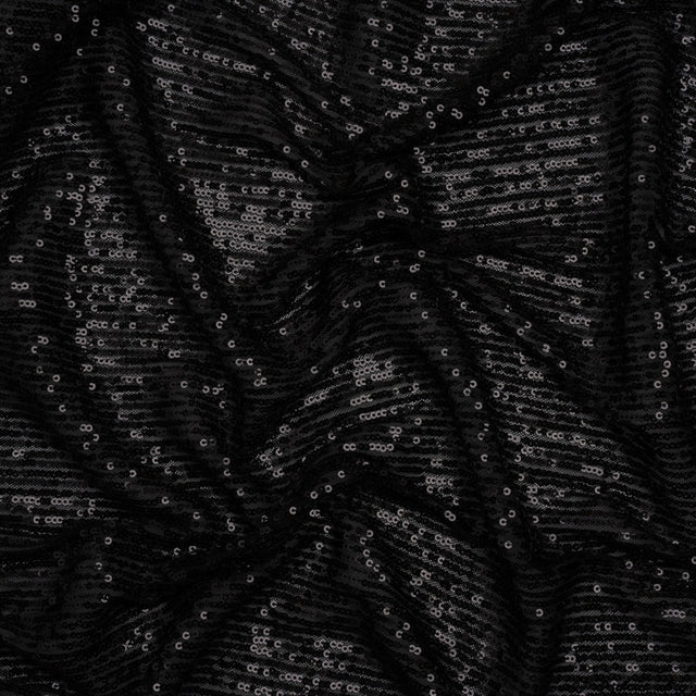 Stretch Mesh with Baby Sequin Rows - Black on Black - Designer Deadstock