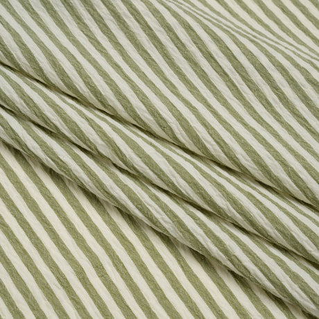 Ruched Polyester and Rayon Woven - Olive Green and Ivory Candy Stripes - Designer Deadstock