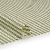 Ruched Polyester and Rayon Woven - Olive Green and Ivory Candy Stripes - Designer Deadstock