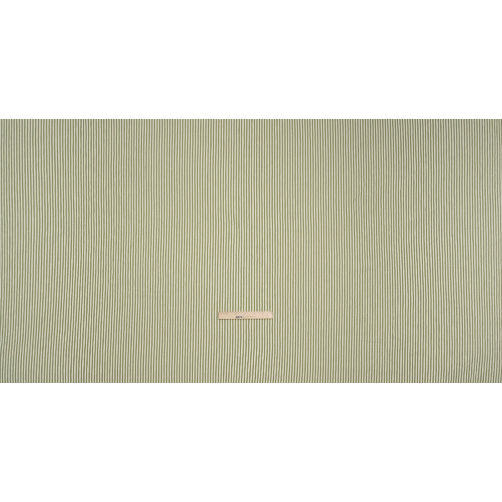 Ruched Polyester and Rayon Woven - Olive Green and Ivory Candy Stripes - Designer Deadstock