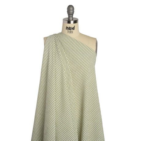 Ruched Polyester and Rayon Woven - Olive Green and Ivory Candy Stripes - Designer Deadstock
