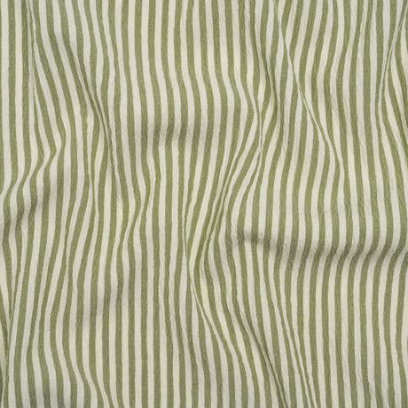 Ruched Polyester and Rayon Woven - Olive Green and Ivory Candy Stripes - Designer Deadstock