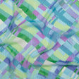 Crinkled Polyester Chiffon Print - Blue, Lime Green and Purple Painted Plaid - Designer Deadstock