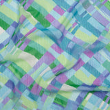 Crinkled Polyester Chiffon Print - Blue, Lime Green and Purple Painted Plaid - Designer Deadstock