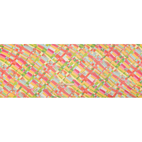 Crinkled Polyester Chiffon Print - Yellow, Lime Green and Pink Painted Plaid - Designer Deadstock