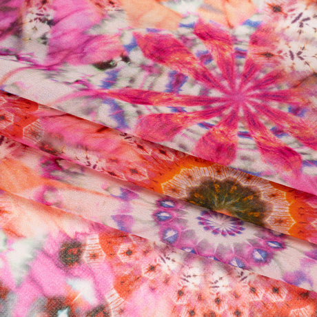 Polyester Chiffon - Pink, Red and Purple Kaleidoscope Tie Dye - Made in Italy