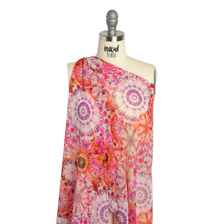 Polyester Chiffon - Pink, Red and Purple Kaleidoscope Tie Dye - Made in Italy