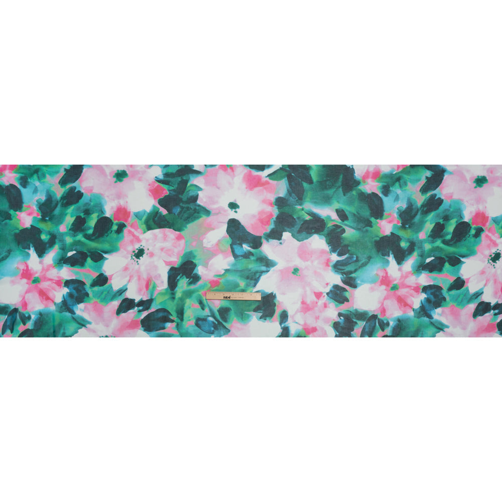 Polyester Chiffon - Pink and Green Floral - Made in Italy