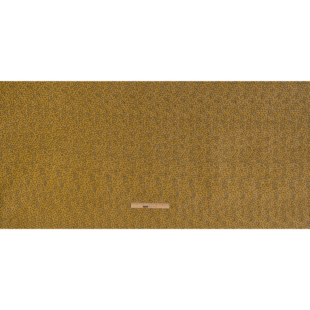 Polyester Chiffon with Gold Metallic Dots - Golden Olive and Black Little Dots - Made in Italy