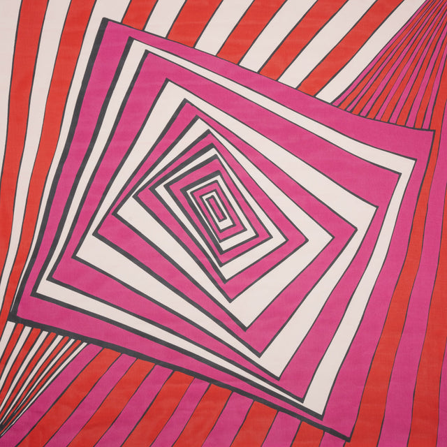 Polyester Voile Panel - Pink, Red and Cream Stripes and Hypnotic Squares - Made in Italy
