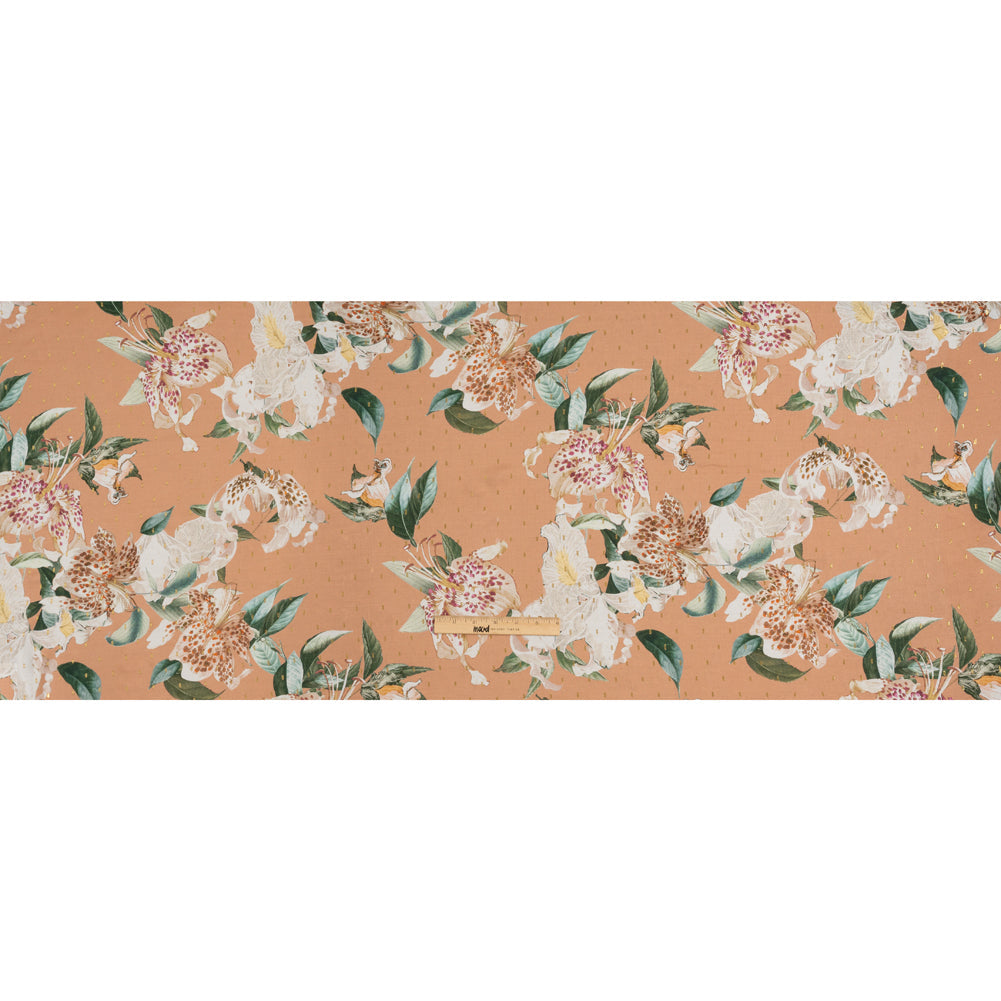 Rayon Batiste with Metallic Dots - Peach, White and Green Floral