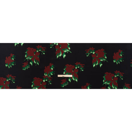 Stretch Polyester Woven - Black, Wine Red and Green Floral Silhouettes - Made in Italy