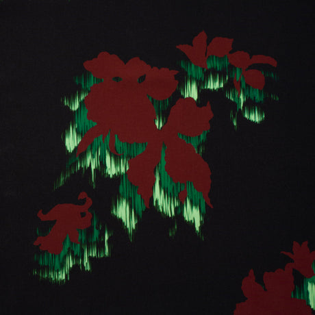 Stretch Polyester Woven - Black, Wine Red and Green Floral Silhouettes - Made in Italy