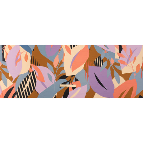 Polyester Crepe Back Satin - Blue, Lavender and Beige Leaves - Made in Italy