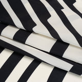 Satin-Faced Polyester Twill - Black and Ivory Geometric Stripes - Made in Italy