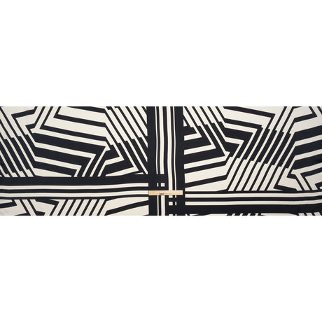 Satin-Faced Polyester Twill - Black and Ivory Geometric Stripes - Made in Italy