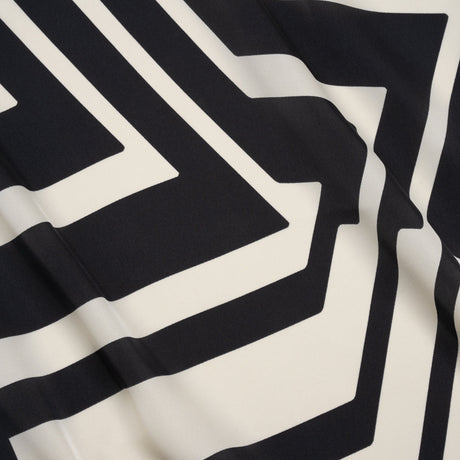 Satin-Faced Polyester Twill - Black and Ivory Geometric Stripes - Made in Italy