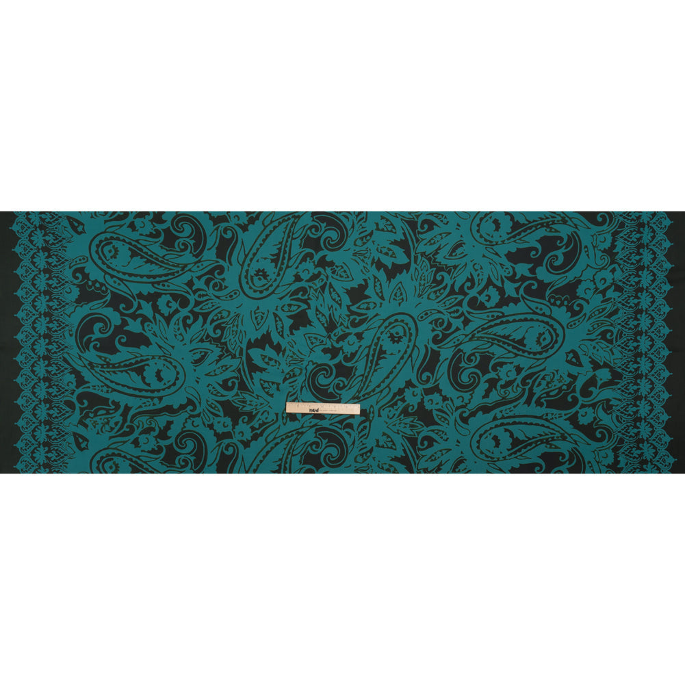 Polyester Charmeuse - Dark Green and Teal Paisley - Made in Italy