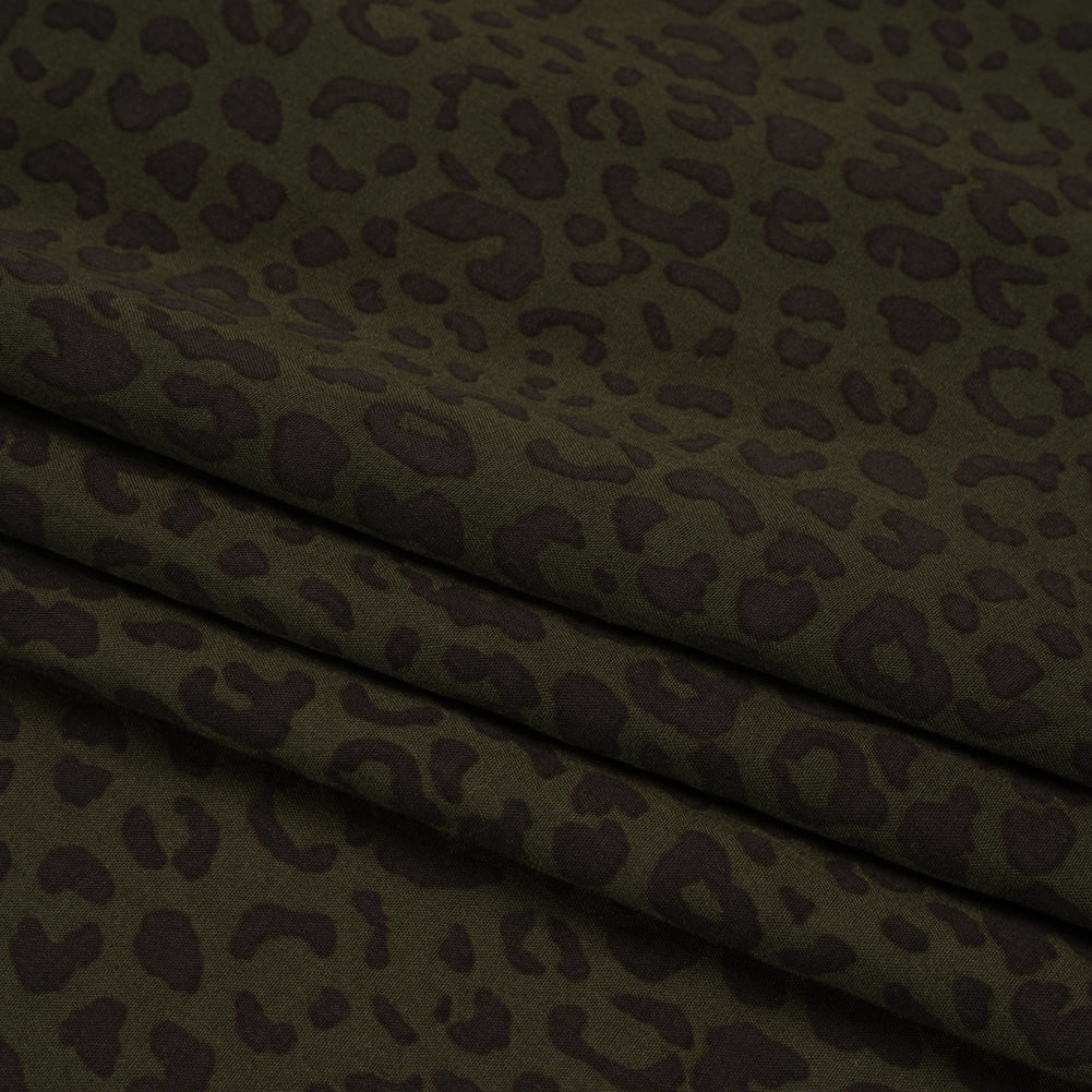 Rayon Shirting - Dark Olive and Black Leopard Spots - Made in Italy