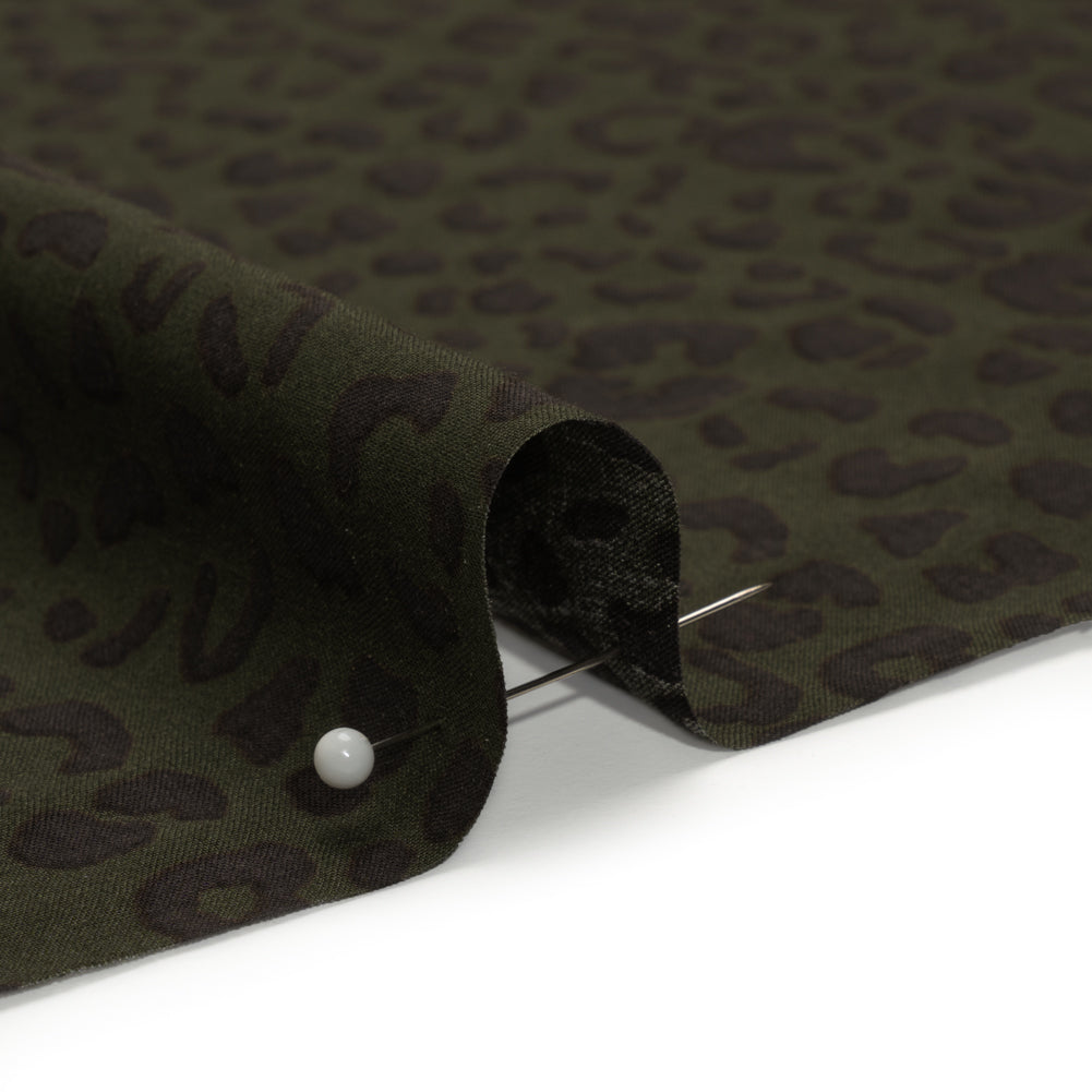 Rayon Shirting - Dark Olive and Black Leopard Spots - Made in Italy