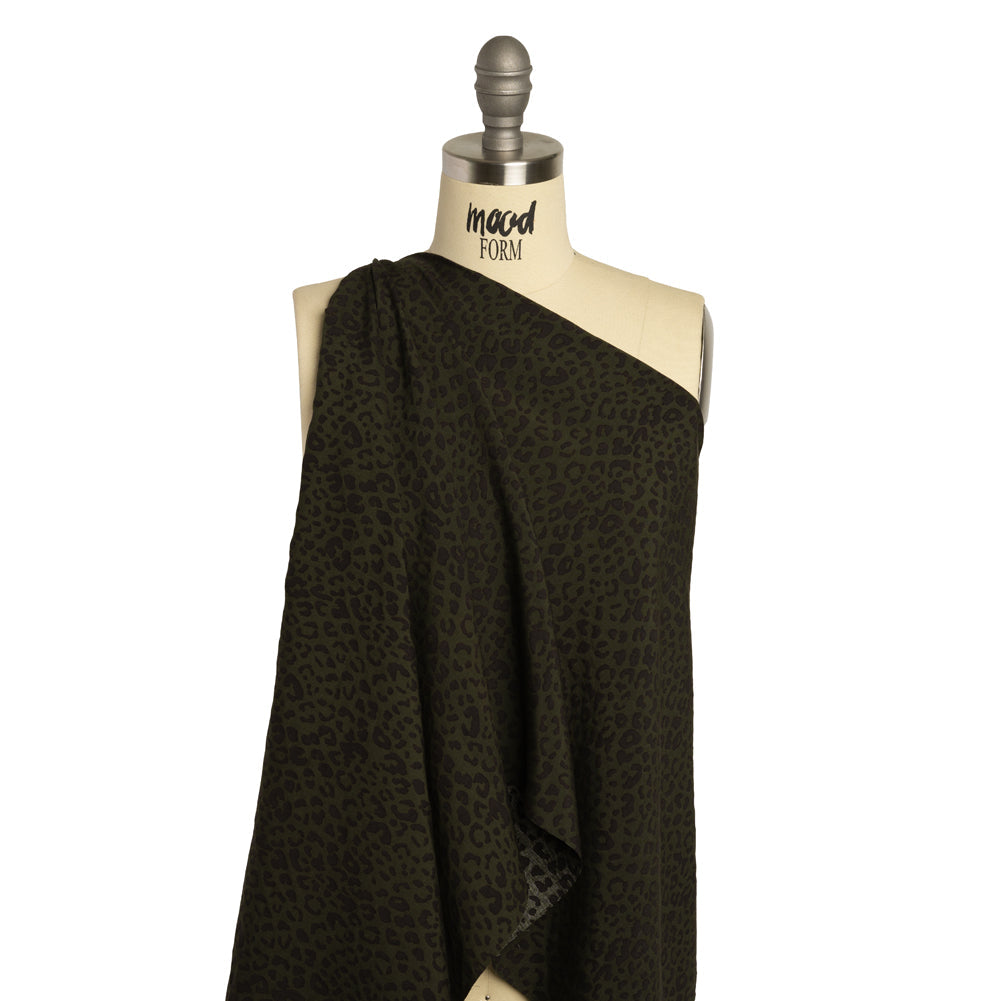 Rayon Shirting - Dark Olive and Black Leopard Spots - Made in Italy