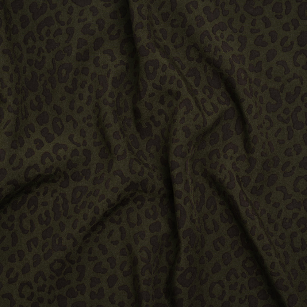 Rayon Shirting - Dark Olive and Black Leopard Spots - Made in Italy