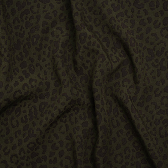 Rayon Shirting - Dark Olive and Black Leopard Spots - Made in Italy