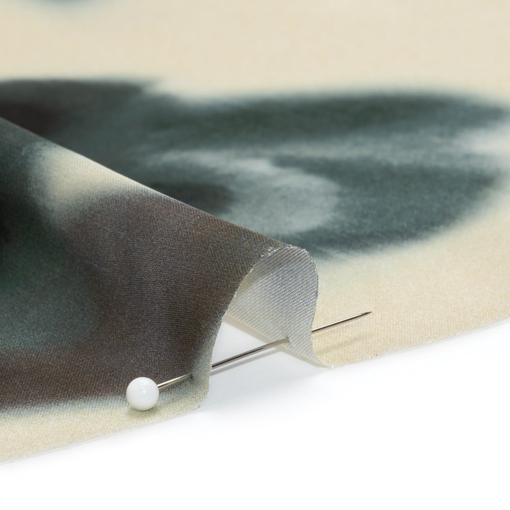 Polyester Charmeuse - Cream and Hunter Green Abstract - Made in Italy