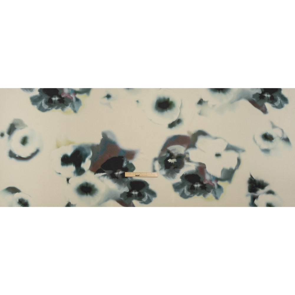 Polyester Charmeuse - Cream and Hunter Green Abstract - Made in Italy