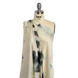 Polyester Charmeuse - Cream and Hunter Green Abstract - Made in Italy