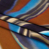 Rayon Crepe de Chine - Blue, Dark Purple and Burnt Orange Abstract Swirls - Made in Italy
