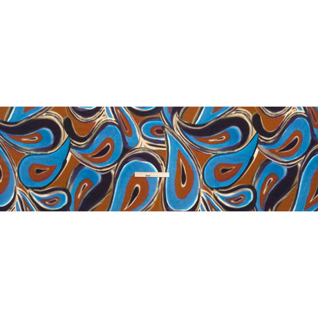 Rayon Crepe de Chine - Blue, Dark Purple and Burnt Orange Abstract Swirls - Made in Italy