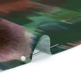 Polyester Charmeuse - Hunter Green, Brown and Plum Purple Brushstrokes - Made in Italy