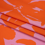 Polyester Twill - Pink and Red-Orange Florals and Striped Borders - Made in Italy