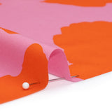 Polyester Twill - Pink and Red-Orange Florals and Striped Borders - Made in Italy