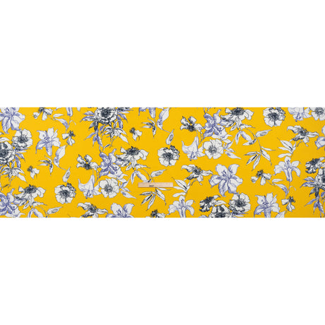 Polyester Satin-Backed Crepe - Yellow, Navy and Black Floral Sketches - Made in Italy