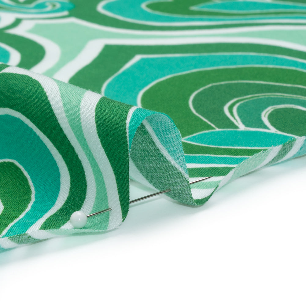 Rayon Batiste - Green and Teal Retro Palmette Floral - Made in Italy